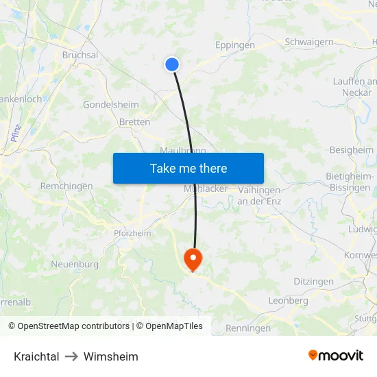 Kraichtal to Wimsheim map