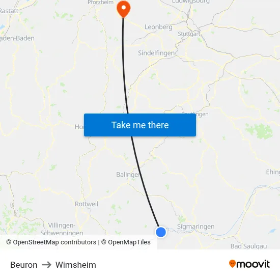Beuron to Wimsheim map