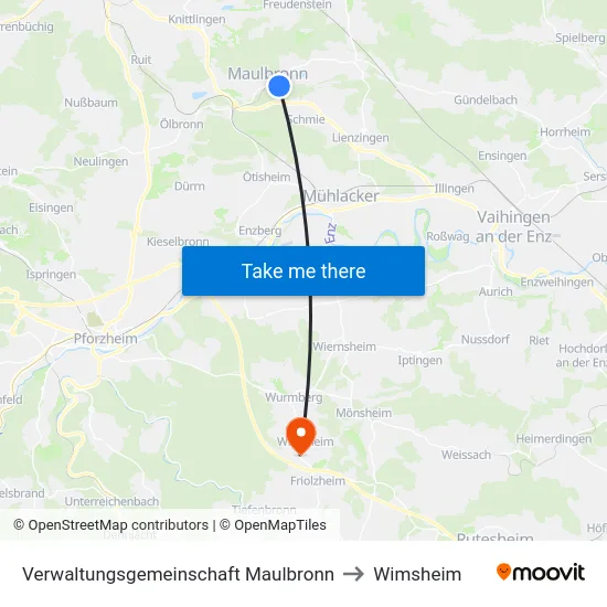 Verwaltungsgemeinschaft Maulbronn to Wimsheim map