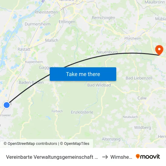 Vereinbarte Verwaltungsgemeinschaft Bühl to Wimsheim map