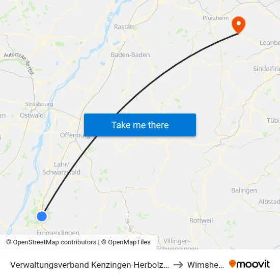 Verwaltungsverband Kenzingen-Herbolzheim to Wimsheim map