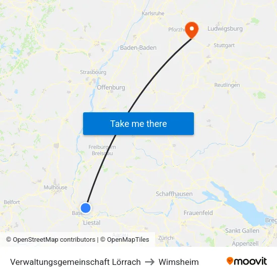 Verwaltungsgemeinschaft Lörrach to Wimsheim map