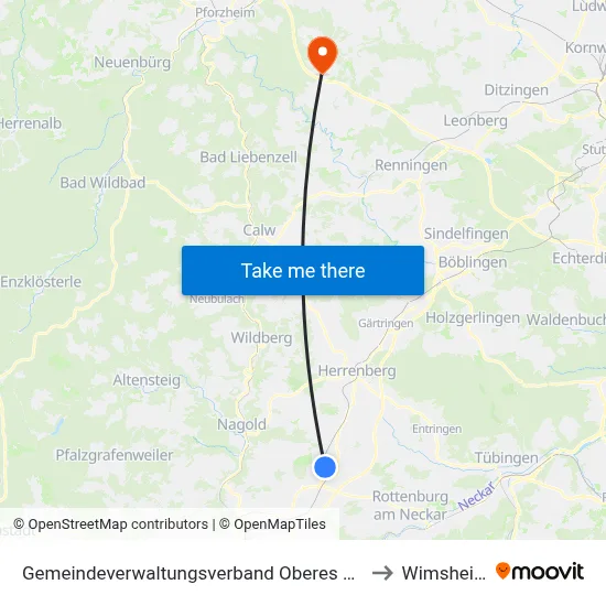 Gemeindeverwaltungsverband Oberes Gäu to Wimsheim map