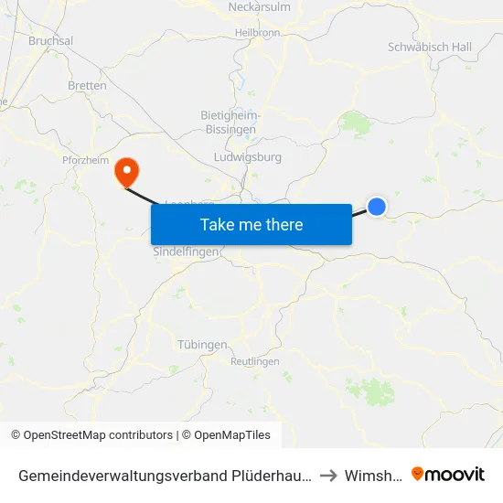 Gemeindeverwaltungsverband Plüderhausen-Urbach to Wimsheim map