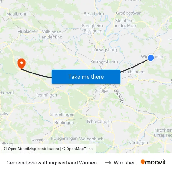 Gemeindeverwaltungsverband Winnenden to Wimsheim map