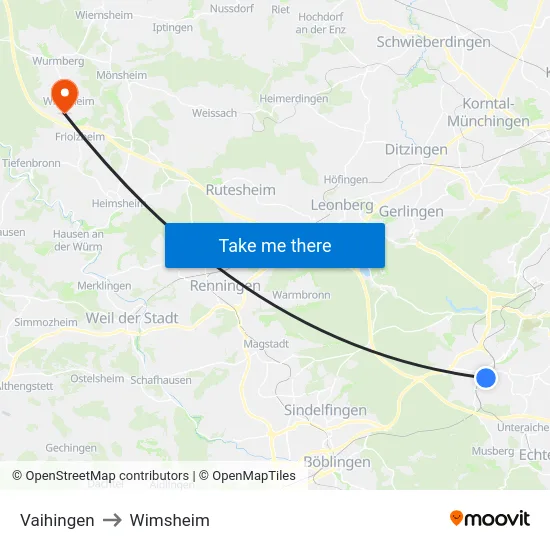Vaihingen to Wimsheim map