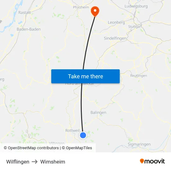 Wilflingen to Wimsheim map