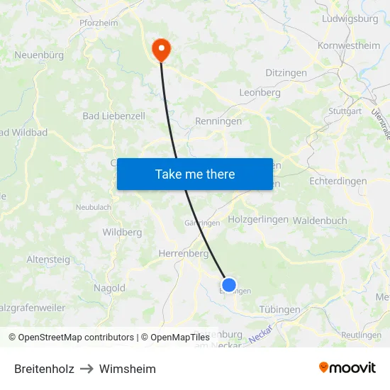 Breitenholz to Wimsheim map