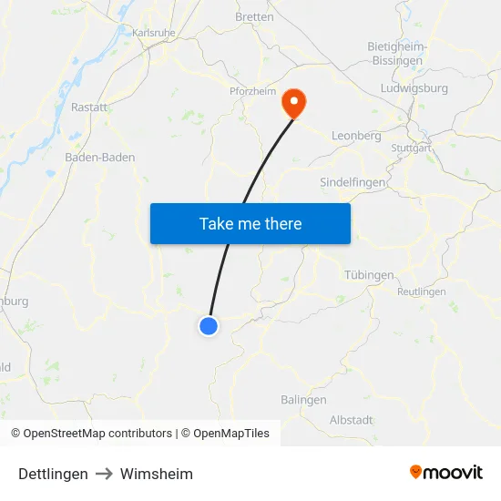 Dettlingen to Wimsheim map