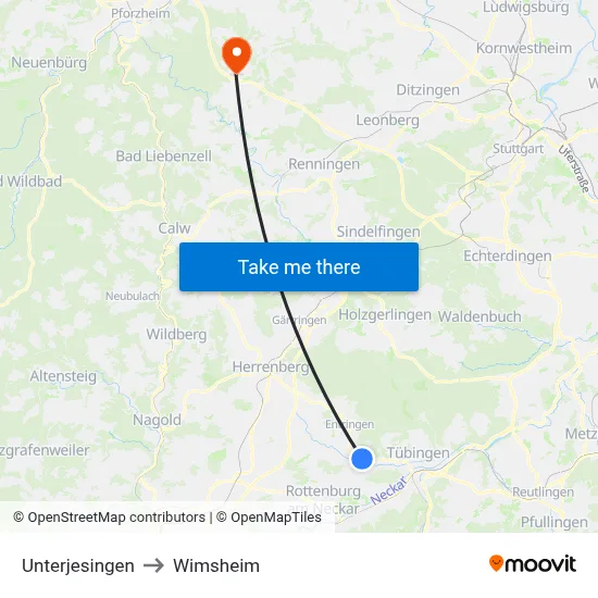 Unterjesingen to Wimsheim map