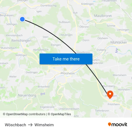 Wöschbach to Wimsheim map