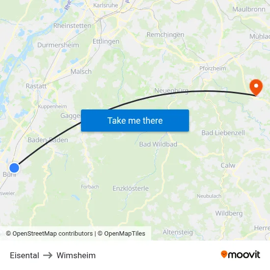Eisental to Wimsheim map