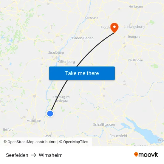 Seefelden to Wimsheim map