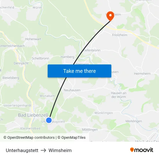 Unterhaugstett to Wimsheim map