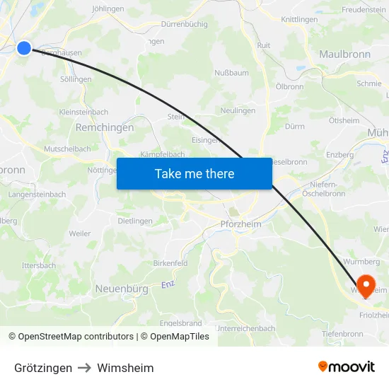 Grötzingen to Wimsheim map