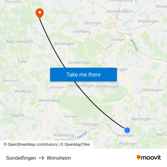 Sondelfingen to Wimsheim map