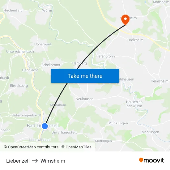Liebenzell to Wimsheim map