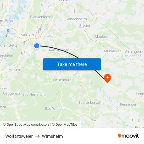 Wolfartsweier to Wimsheim map