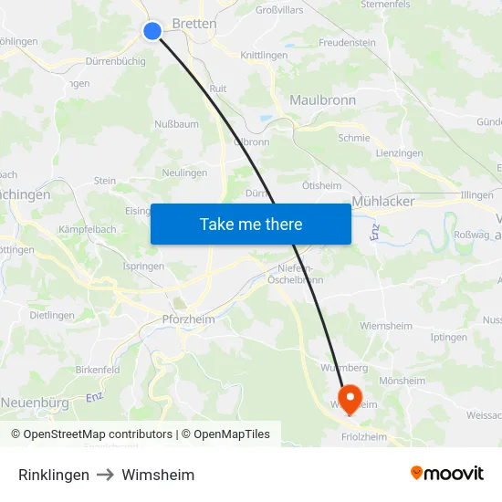 Rinklingen to Wimsheim map