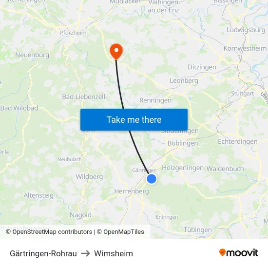 Gärtringen-Rohrau to Wimsheim map