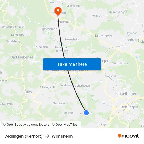 Aidlingen (Kernort) to Wimsheim map