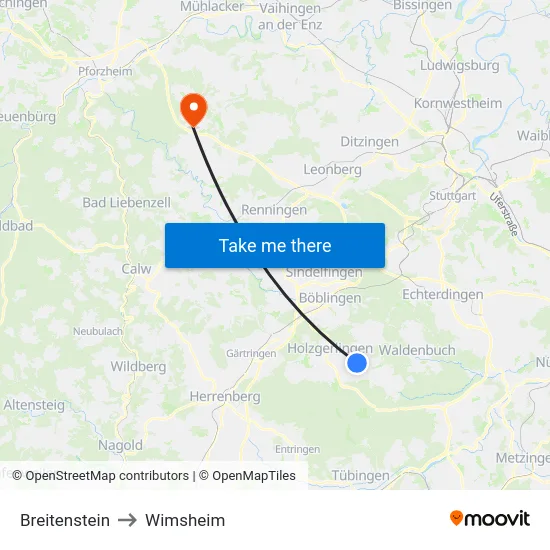 Breitenstein to Wimsheim map
