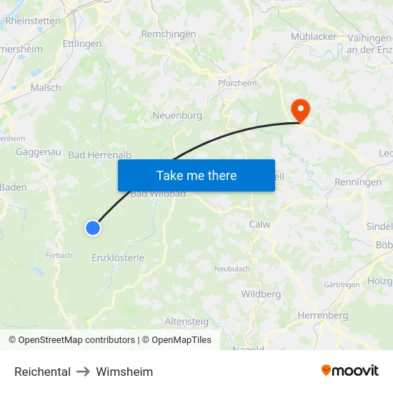 Reichental to Wimsheim map