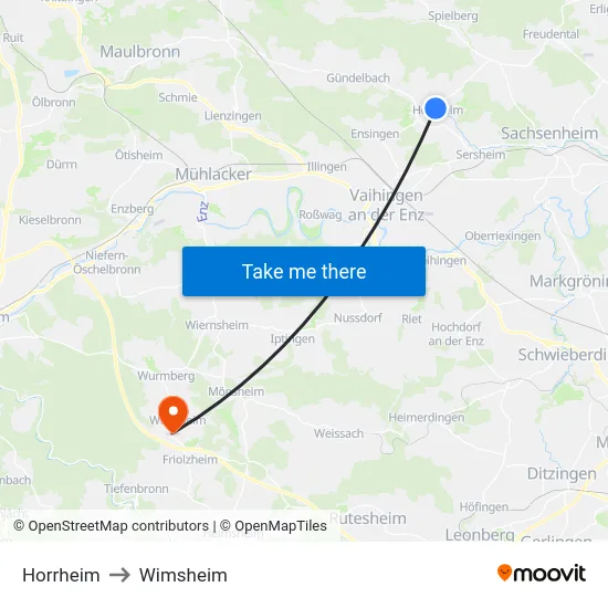Horrheim to Wimsheim map