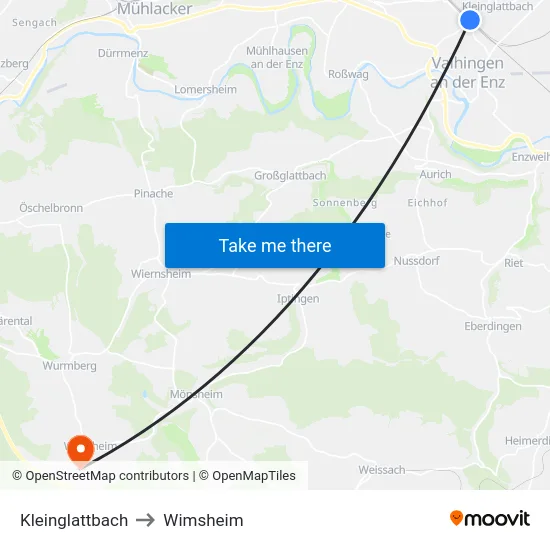 Kleinglattbach to Wimsheim map