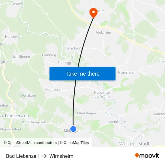 Bad Liebenzell to Wimsheim map