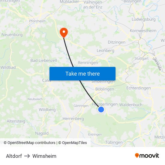 Altdorf to Wimsheim map