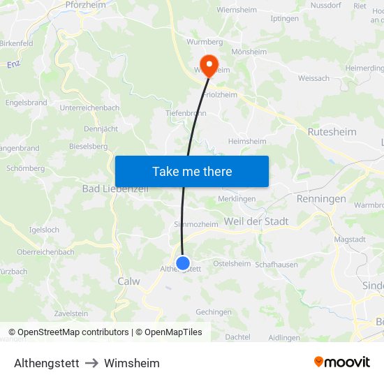 Althengstett to Wimsheim map