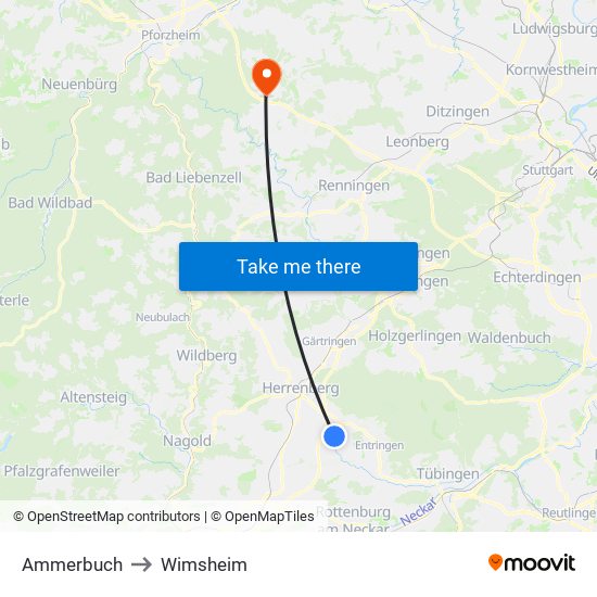 Ammerbuch to Wimsheim map