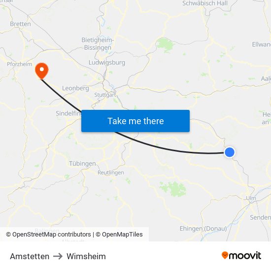 Amstetten to Wimsheim map