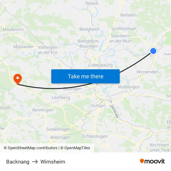 Backnang to Wimsheim map