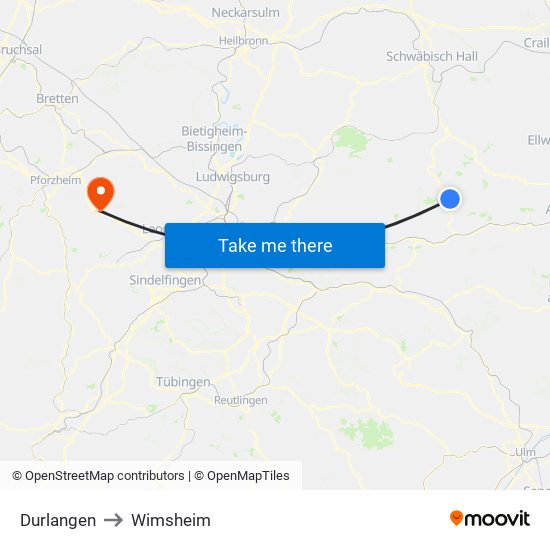 Durlangen to Wimsheim map