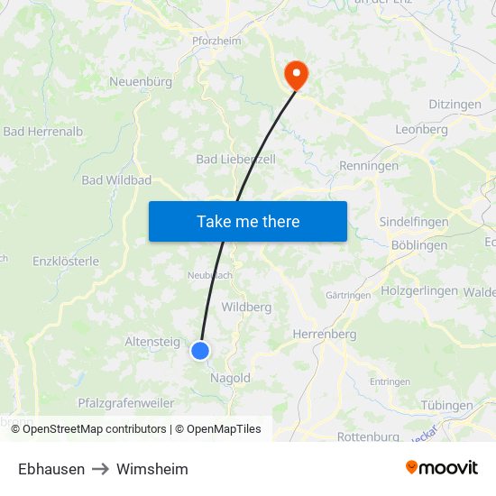 Ebhausen to Wimsheim map