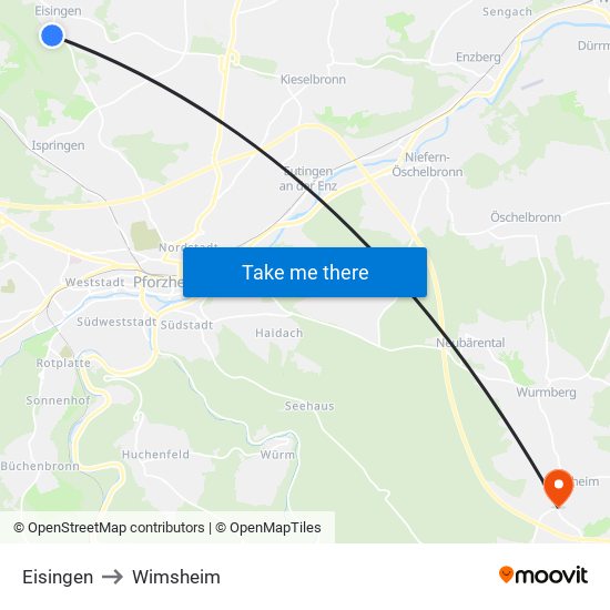 Eisingen to Wimsheim map