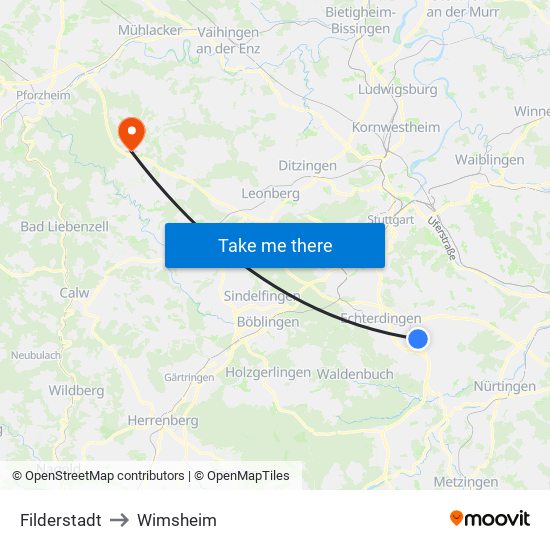 Filderstadt to Wimsheim map