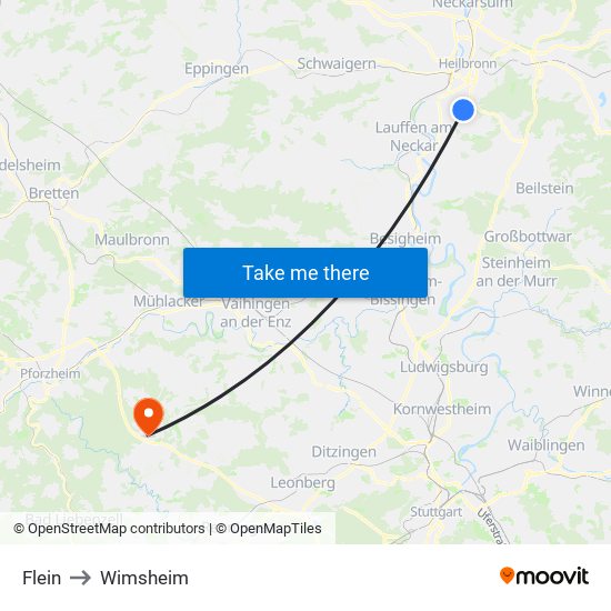 Flein to Wimsheim map