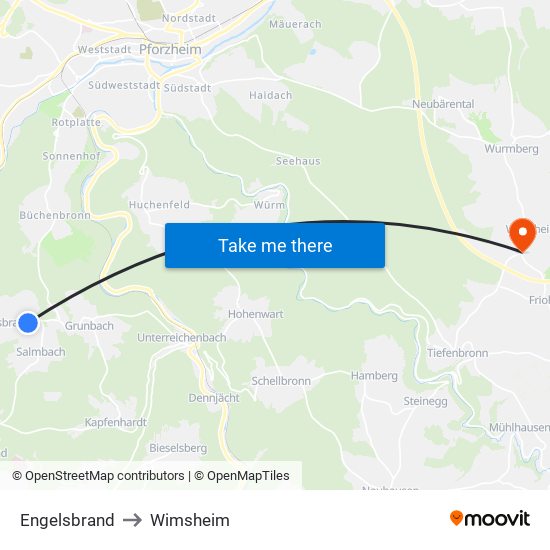 Engelsbrand to Wimsheim map