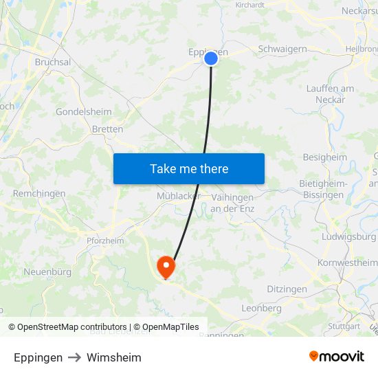 Eppingen to Wimsheim map