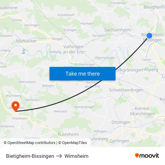 Bietigheim-Bissingen to Wimsheim map