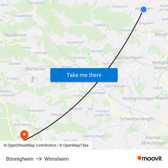 Bönnigheim to Wimsheim map