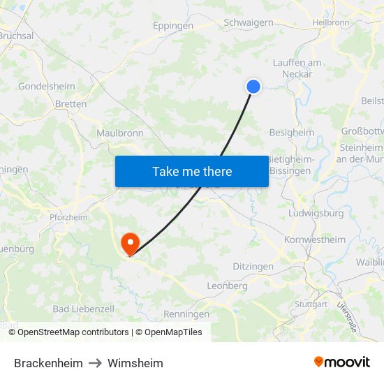 Brackenheim to Wimsheim map