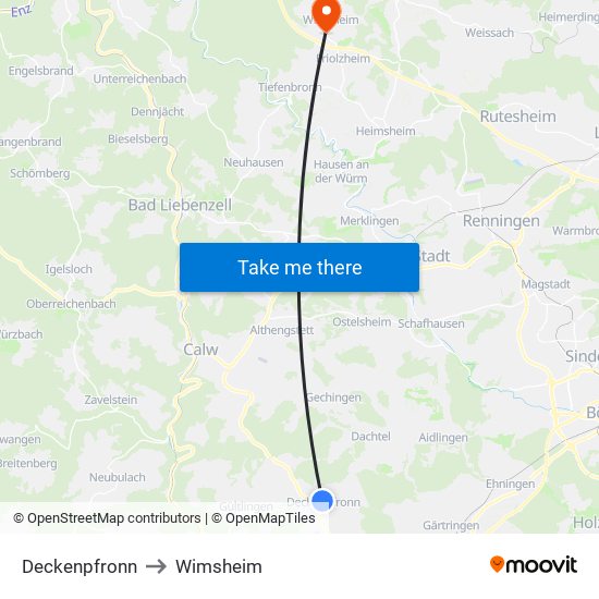 Deckenpfronn to Wimsheim map