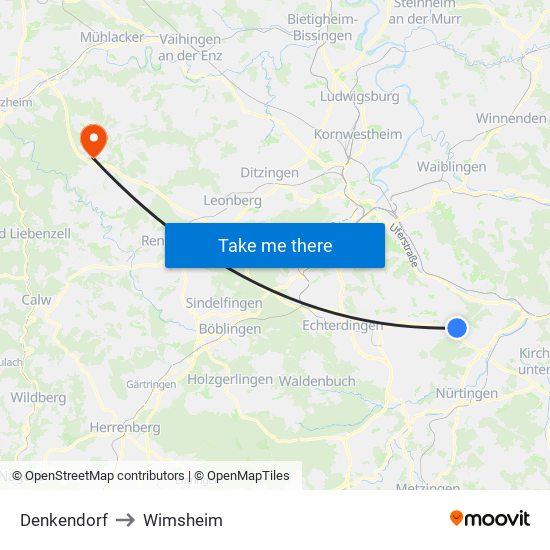 Denkendorf to Wimsheim map