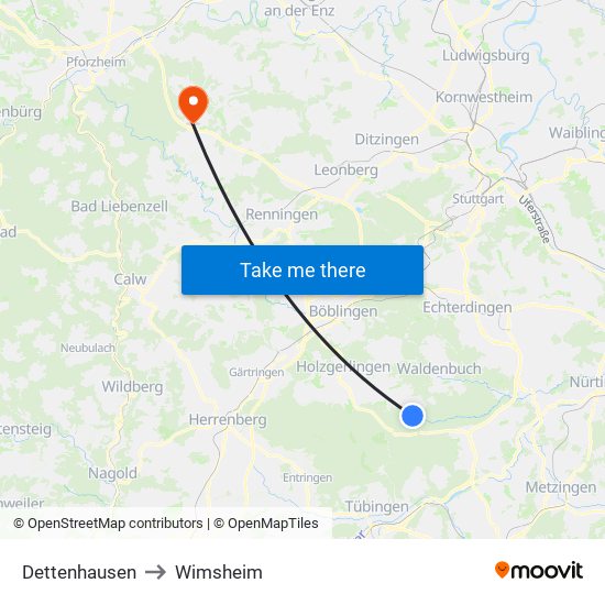 Dettenhausen to Wimsheim map