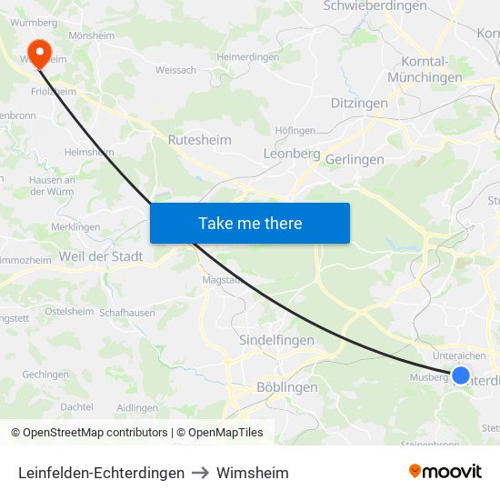 Leinfelden-Echterdingen to Wimsheim map