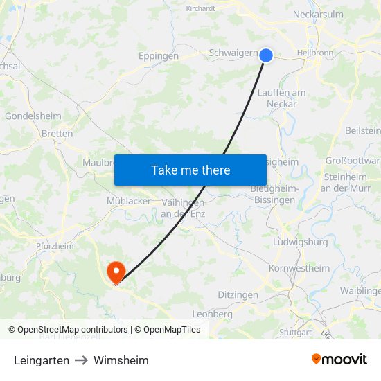 Leingarten to Wimsheim map